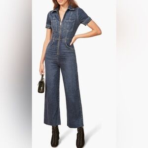 REFORMATION Georgia Jumpsuit Denim Jean Kasai Wash Zip Front Size 10